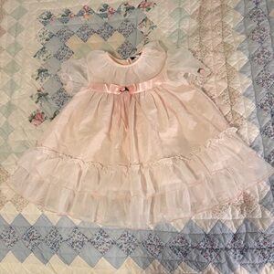 Vintage 3T Jo Lene Pink Organza Dress Tiered Ruffle Fairy Coquette Flower Girl